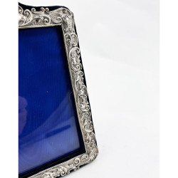 Edwardian Sterling Silver Photo Frame with Blue Velvet Back