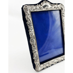 Edwardian Sterling Silver Photo Frame with Blue Velvet Back