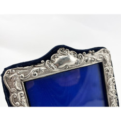 Edwardian Sterling Silver Photo Frame with Blue Velvet Back