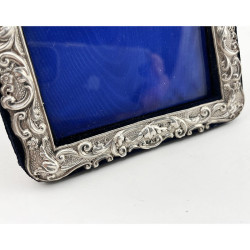 Edwardian Sterling Silver Photo Frame with Blue Velvet Back