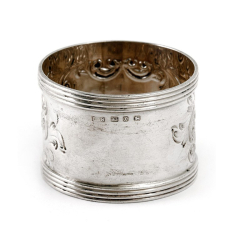 Victorian Silver Napkin Ring Chased with Scrolls and Flowers