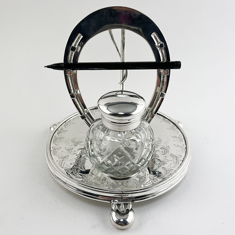 Unusual Equestrian Victorian Silver Plated Desk Inkstand (c.1895)