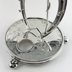 Unusual Equestrian Victorian Silver Plated Desk Inkstand