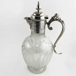Unusual Engraved Glass Victorian Silver Plated Claret Jug (c.1890)