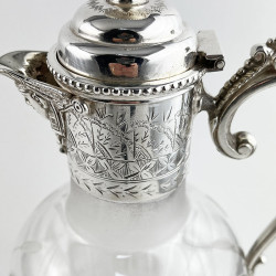 Unusual Engraved Glass Victorian Silver Plated Claret Jug