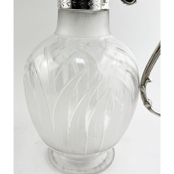 Unusual Engraved Glass Victorian Silver Plated Claret Jug