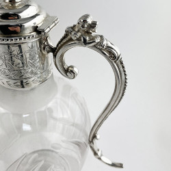 Unusual Engraved Glass Victorian Silver Plated Claret Jug