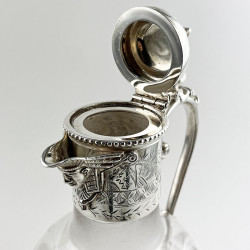 Unusual Engraved Glass Victorian Silver Plated Claret Jug