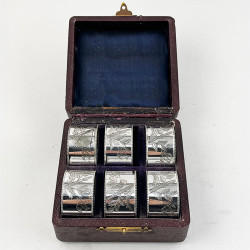Boxed Set of Six Aesthetic Movement Engraved Silver Plated Napkin Rings (c.1895)