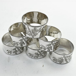 Boxed Set of Six Aesthetic Movement Engraved Silver Plated Napkin Rings