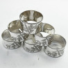 Boxed Set of Six Aesthetic Movement Engraved Silver Plated Napkin Rings