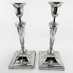 Elegant Pair of Edwardian 29.2cm (11.5") Sterling Silver Candlesticks (1909)