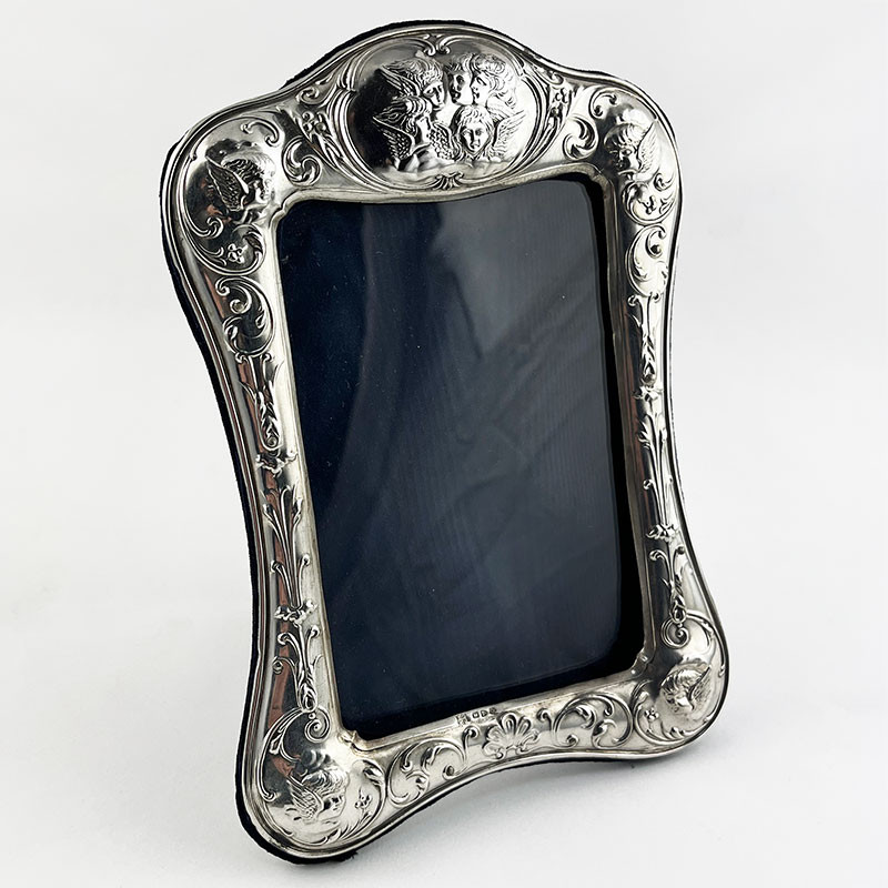 Victorian Sterling Silver Photo Frame Embossed with Reynolds Angels (1897)