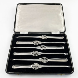 Superior Boxed Set of Six Silver Plated Lobster Picks (c.1930)
