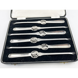 Superior Boxed Set of Six Silver Plated Lobster Picks
