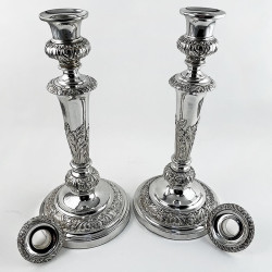Decorative Pair of Old Sheffield Plate Candlesticks