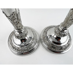 Decorative Pair of Old Sheffield Plate Candlesticks