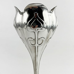 Unusual Pair of Art Nouveau Style Sterling Silver Vases