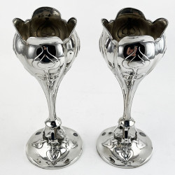 Unusual Pair of Art Nouveau Style Sterling Silver Vases (1903)