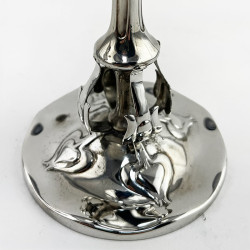 Unusual Pair of Art Nouveau Style Sterling Silver Vases