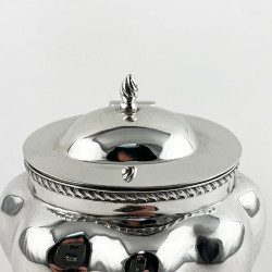 Edwardian Sterling Silver Tea Caddy with Bulbous Oval Fluted Body