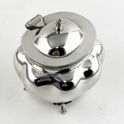 Edwardian Sterling Silver Tea Caddy with Bulbous Oval Fluted Body