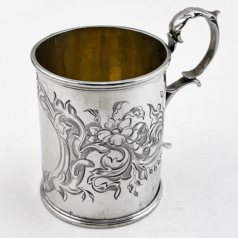 Floral Engraved Victorian Sterling Silver Christening Mug (1846)