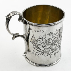 Floral Engraved Victorian Sterling Silver Christening Mug