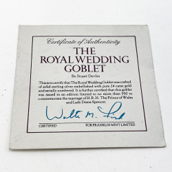 Franklin Mint Sterling Silver Goblet for the Royal Wedding of The Prince of Wales to Lady Diana Spencer