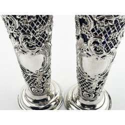 Pair of Decorative Late Victorian Sterling Silver Vases