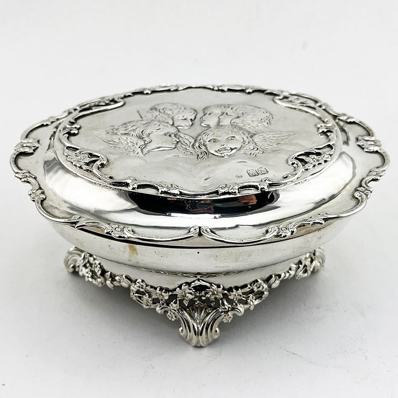 Decorative Edwardian Large Sterling Silver Jewellery or Trinket Box (1903)