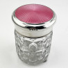 Large Pink Guilloche Enamel and Sterling Silver Dressing Table Jar (1929)