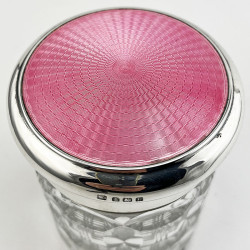 Large Pink Guilloche Enamel and Sterling Silver Dressing Table Jar