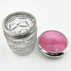 Large Pink Guilloche Enamel and Sterling Silver Dressing Table Jar