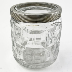 Large Pink Guilloche Enamel and Sterling Silver Dressing Table Jar