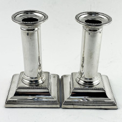 Stylish Pair of Sterling Silver Edwardian Candlesticks (1908)