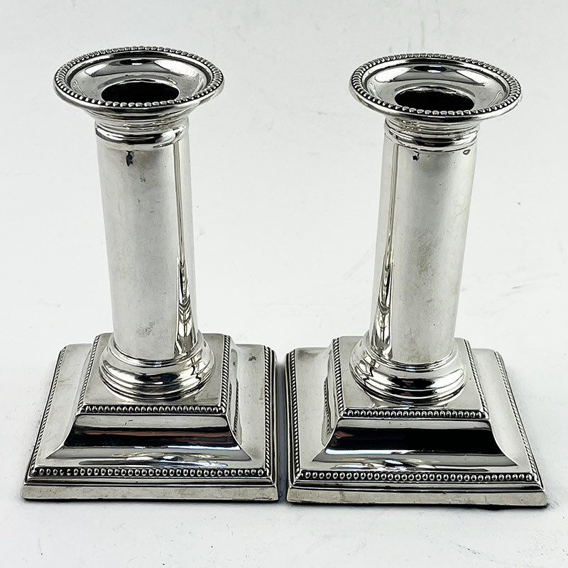 Stylish Pair of Sterling Silver Edwardian Candlesticks (1908)