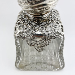 Large Victorian Sterling Silver and Cut Glass Perfume Bottle