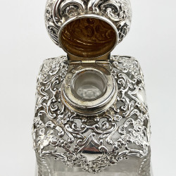 Large Victorian Sterling Silver and Cut Glass Perfume Bottle