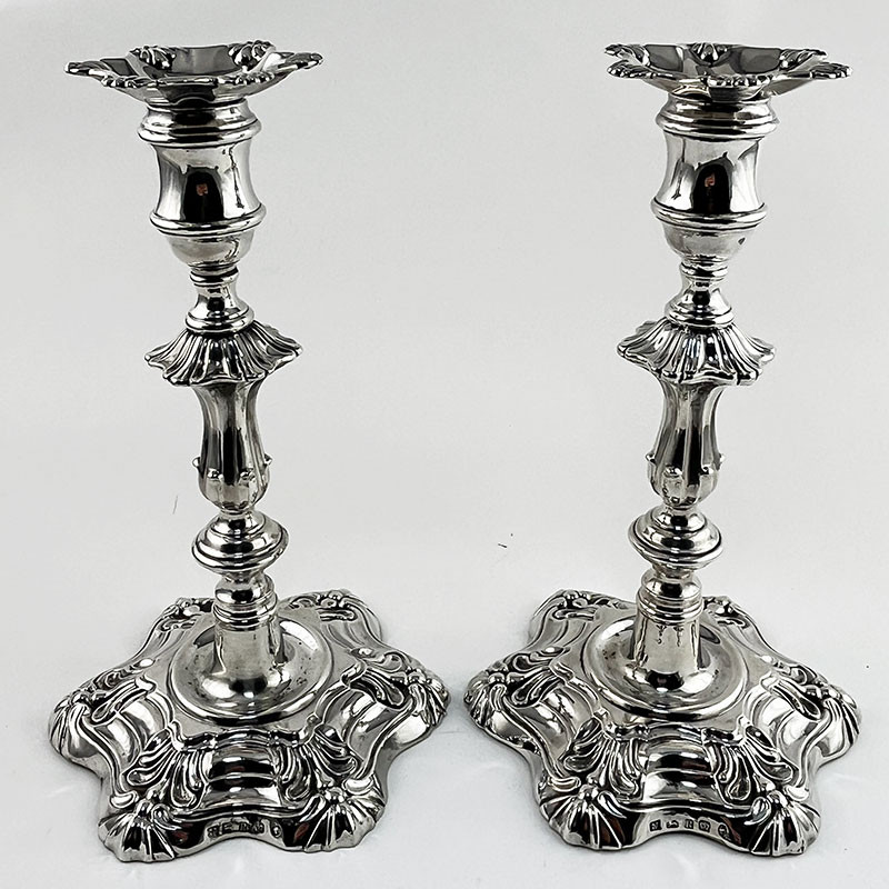 Early Victorian George II Style Sterling Silver Candlesticks (1859)