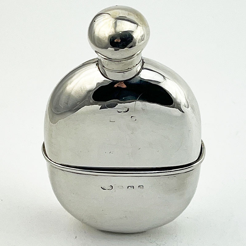 Plain Edwardian Oval Sterling Silver Hip Flask (1907)