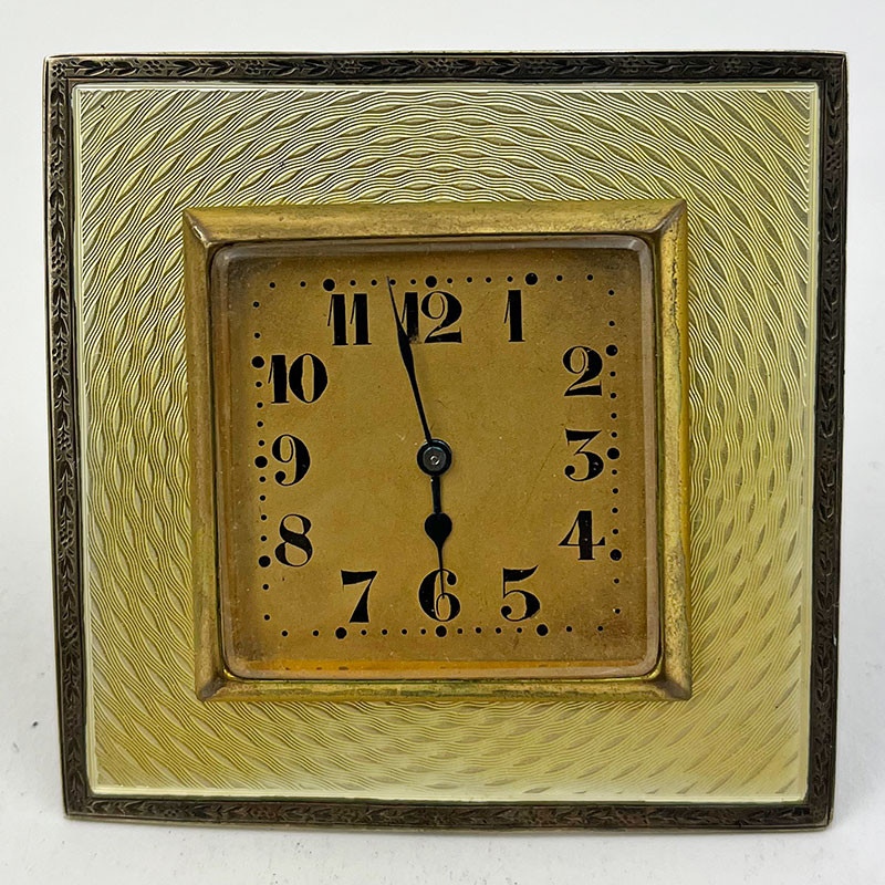 Sterling Silver and Guilloche Enamel Travelling Clock (1923)