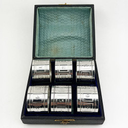 Boxed Set of Six Numbered Victorian Silver Plated Napkin Rings (c.1900)