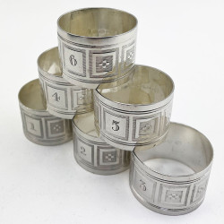 Boxed Set of Six Numbered Victorian Silver Plated Napkin Rings