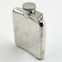 Good Quality Sterling Silver Hip Flask in a Curved Rectangular Shape