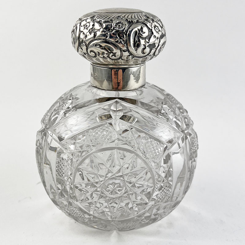 Victorian Sterling Silver and Cut Glass Perfume Bottle (1897)