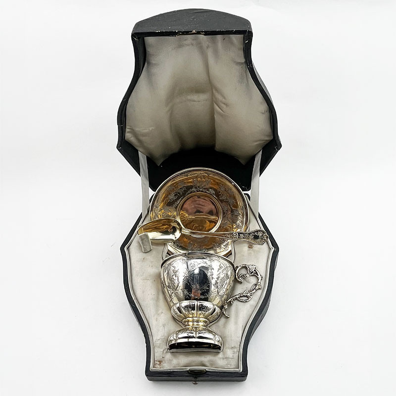 Decorative Boxed French Sterling Silver Christening Set (c.1880)