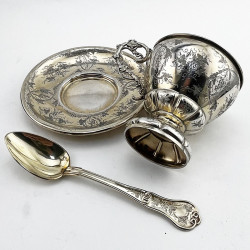 Decorative Boxed French Sterling Silver Christening Set