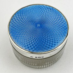 Blue Guilloche Enamel and Sterling Silver Dressing Table Jar
