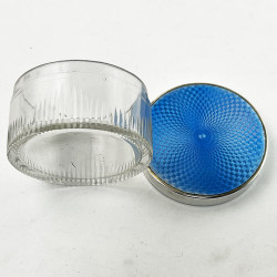 Blue Guilloche Enamel and Sterling Silver Dressing Table Jar
